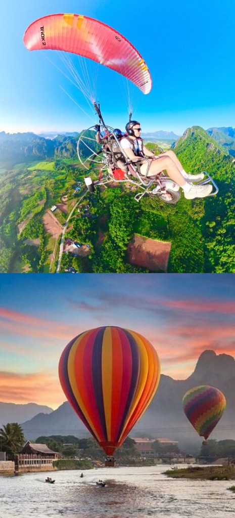 Tandem para motor flights and a hot air balloon over Vang Vieng