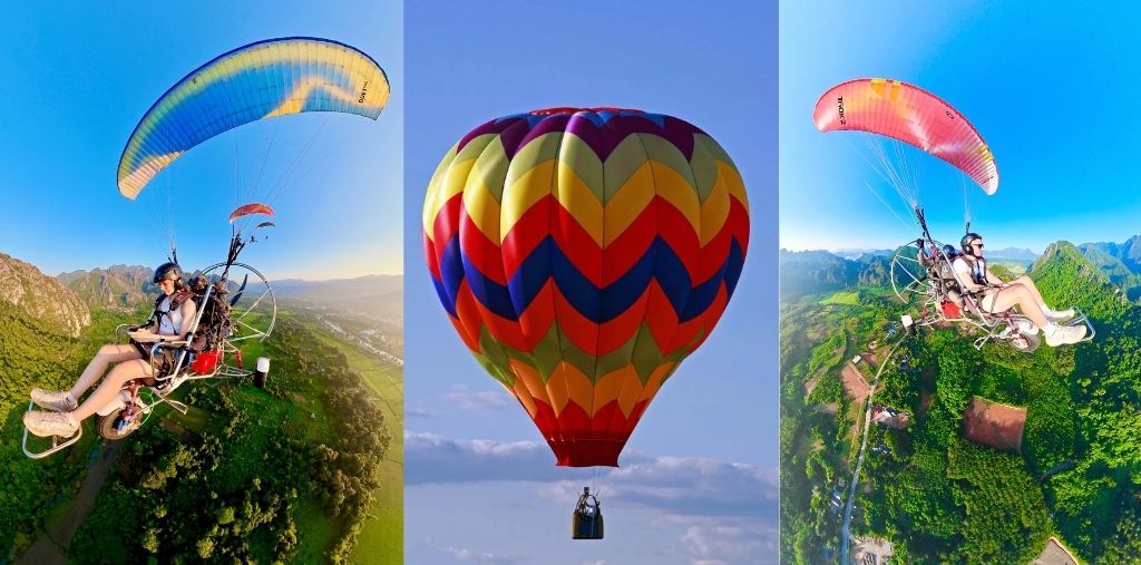 Tandem para motor flights and a hot air balloon over Vang Vieng