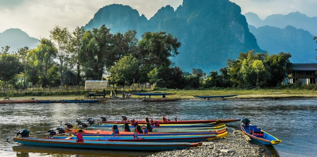 Boats on the Nam Song River in Vang Vieng