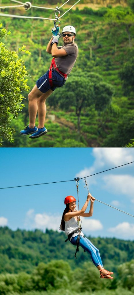Zipline adventure over green hills in Vang Vieng